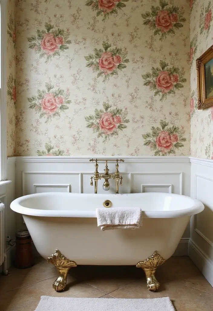 28 Whimsical Bathroom Ideas That Feel Magical - 1. Vintage Floral Wallpaper