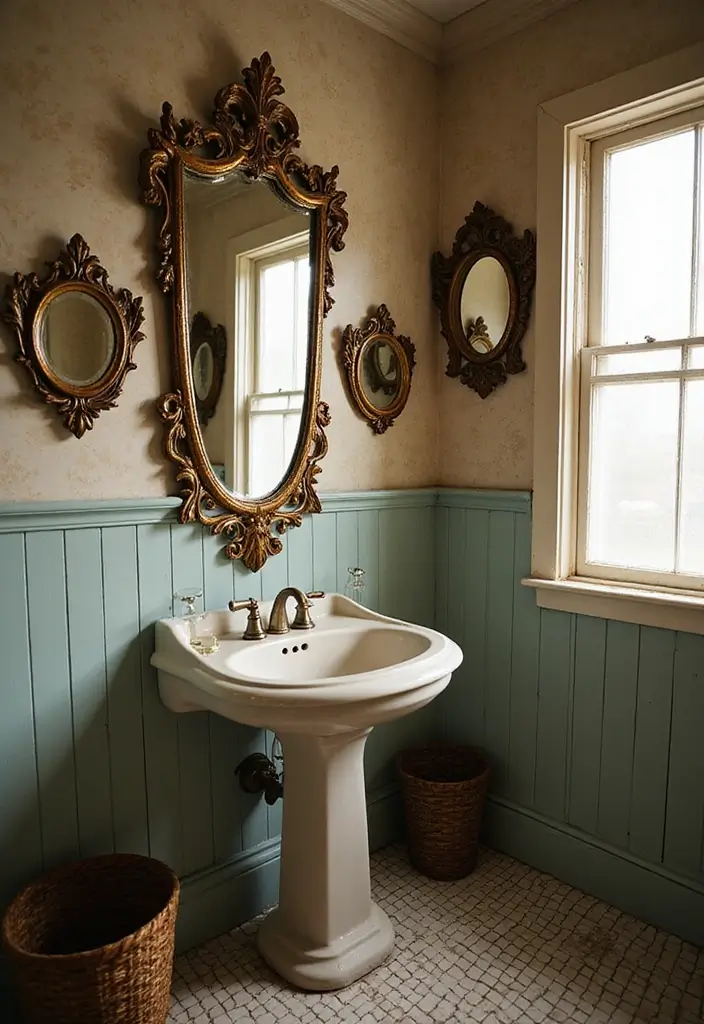 28 Whimsical Bathroom Ideas That Feel Magical - 10. Vintage Mirrors