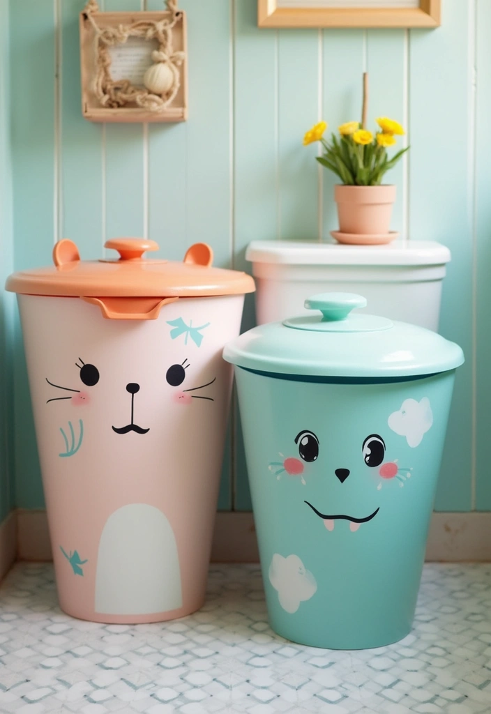 28 Whimsical Bathroom Ideas That Feel Magical - 15. Charming Waste Bins