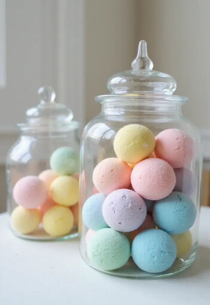 28 Whimsical Bathroom Ideas That Feel Magical - 22. Lovely Bath Bomb Jar Displays