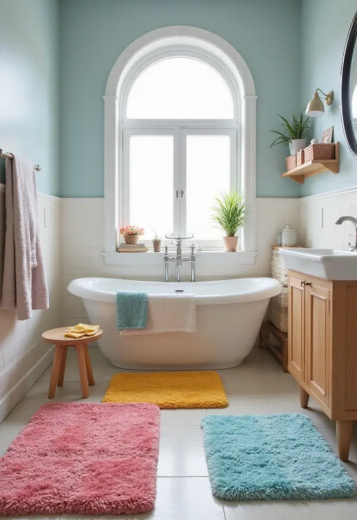 28 Whimsical Bathroom Ideas That Feel Magical - 24. Whimsical Bath Mats