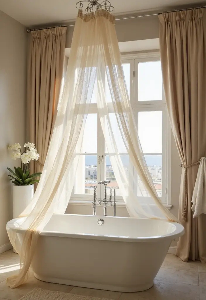 28 Whimsical Bathroom Ideas That Feel Magical - 28. Dreamy Bathtub Canopies