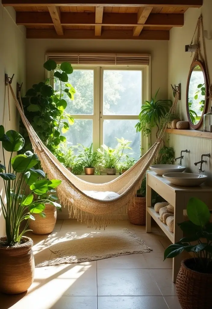 29 Bali Bathroom Design Inspirations With a Tropical Feel - 11. Hammocks and Relaxation Nooks