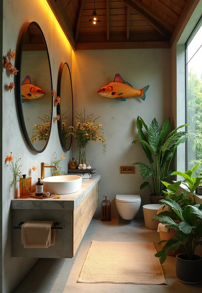 29 Bali Bathroom Design Inspirations With a Tropical Feel - 12. Exotic Flora and Fauna Decor