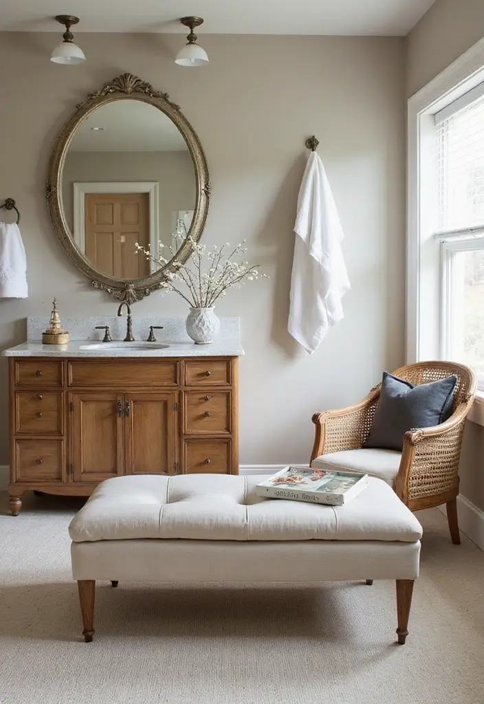 29 Bathroom Bench Ideas That Add Comfort and Functionality - 11. Ottoman Bench