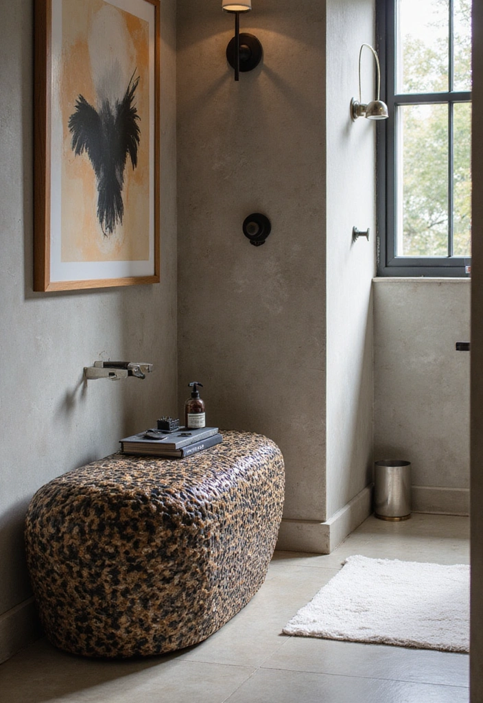 29 Bathroom Bench Ideas That Add Comfort and Functionality - 24. Textured Bench