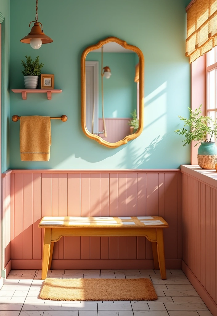 29 Bathroom Bench Ideas That Add Comfort and Functionality - 29. Retro Style Bench