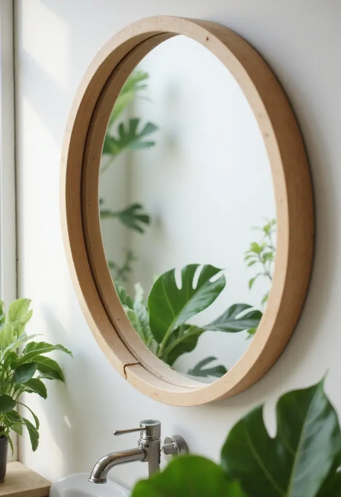29 Bathroom Circle Mirror Designs That Feel Minimal - 1. Natural Wood Framed Circle Mirror