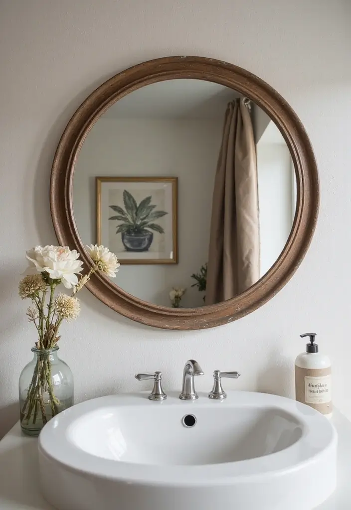 29 Bathroom Circle Mirror Designs That Feel Minimal - 10. Mirrored Circle Frame