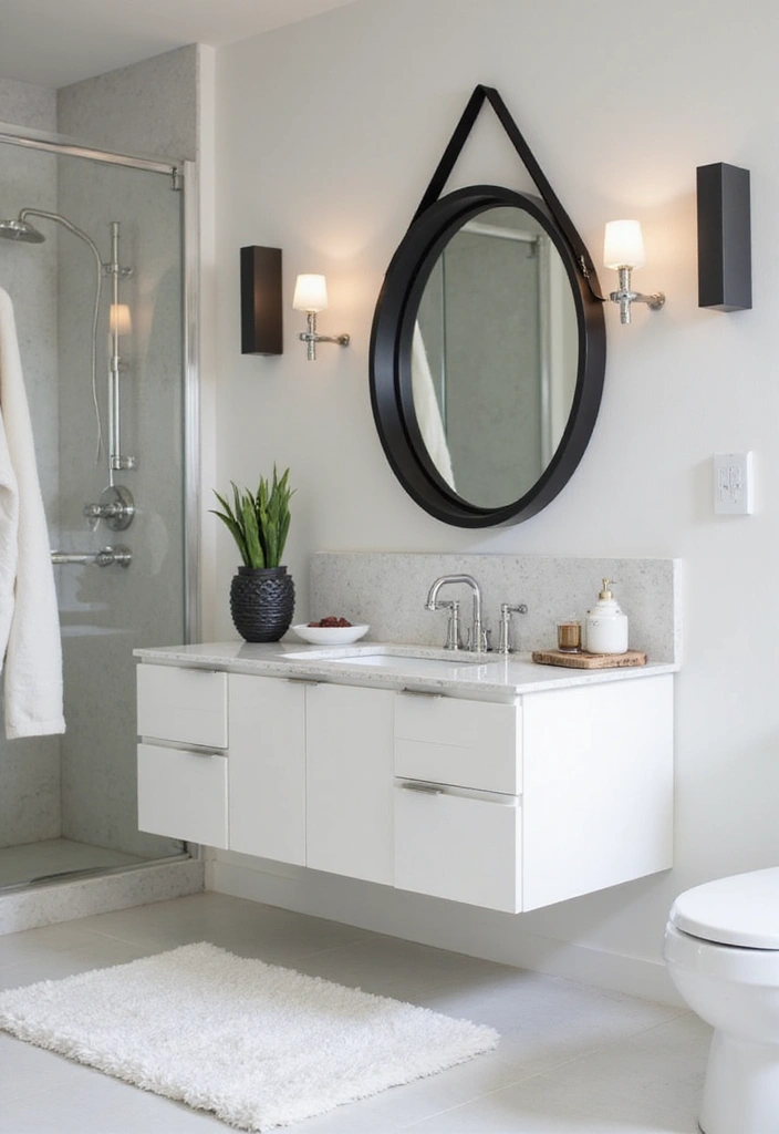 29 Bathroom Circle Mirror Designs That Feel Minimal - 13. Black Circle Mirror