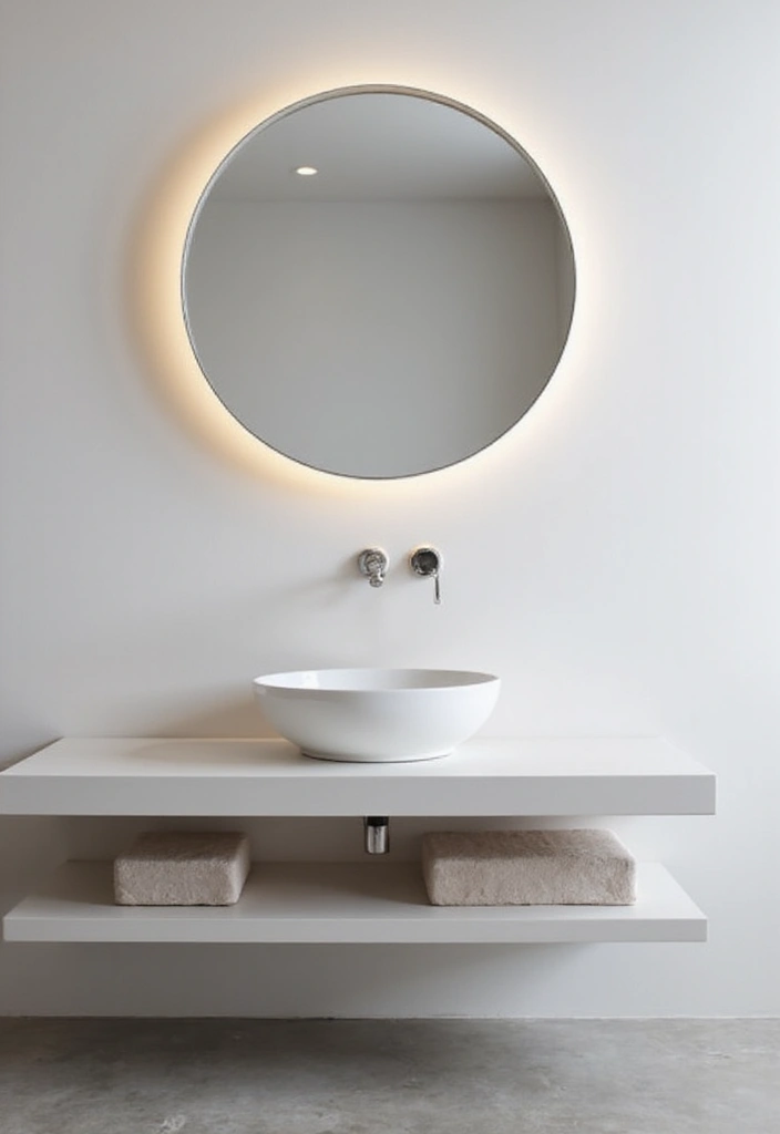 29 Bathroom Circle Mirror Designs That Feel Minimal - 16. Floating Circle Mirror