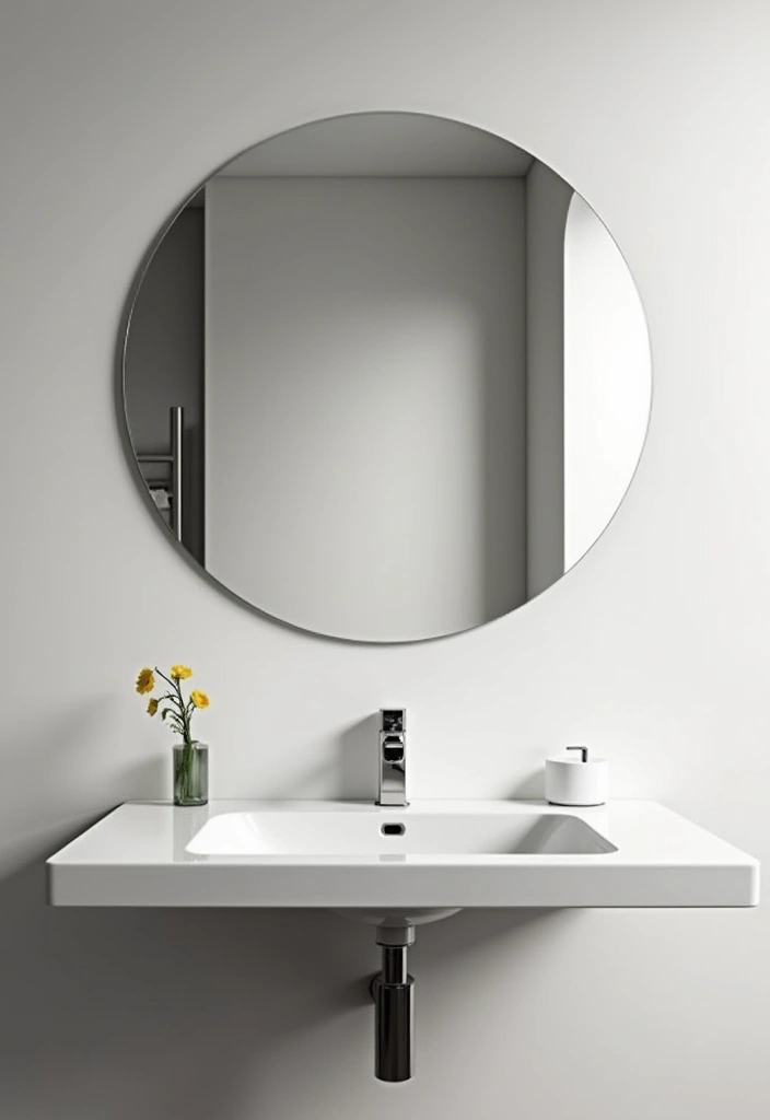 29 Bathroom Circle Mirror Designs That Feel Minimal - 2. Frameless Round Mirror