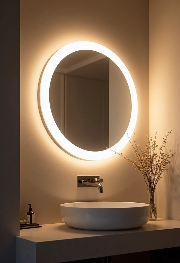 29 Bathroom Circle Mirror Designs That Feel Minimal - 26. LED Circle Mirror with Adjustable Warmth