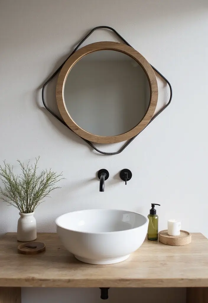 29 Bathroom Circle Mirror Designs That Feel Minimal - 3. Geometric Circle Mirror