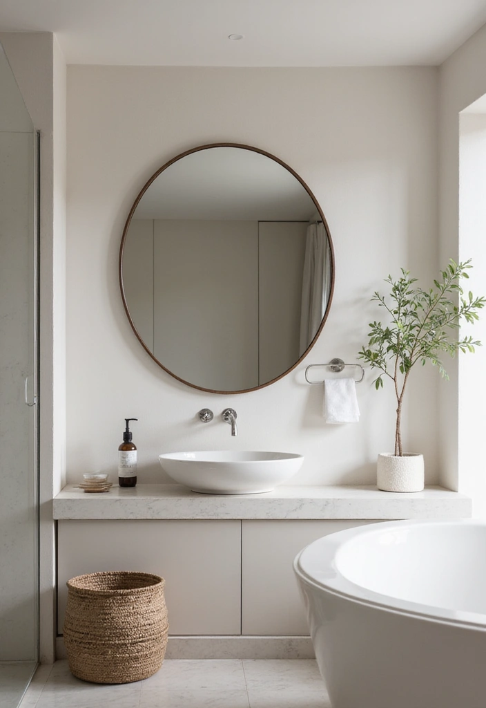 29 Bathroom Circle Mirror Designs That Feel Minimal - 9. Oversized Circular Mirror