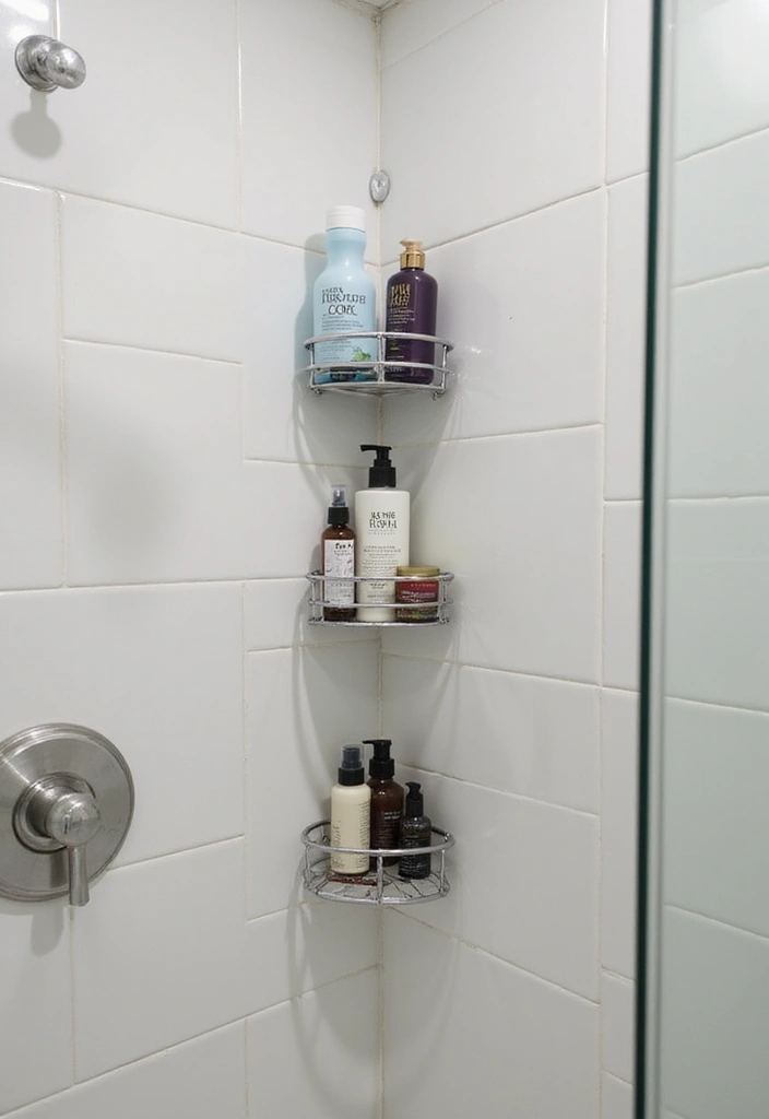 29 Bathroom Corner Decor Ideas That Utilize Every Space - 12. Corner Shower Caddies