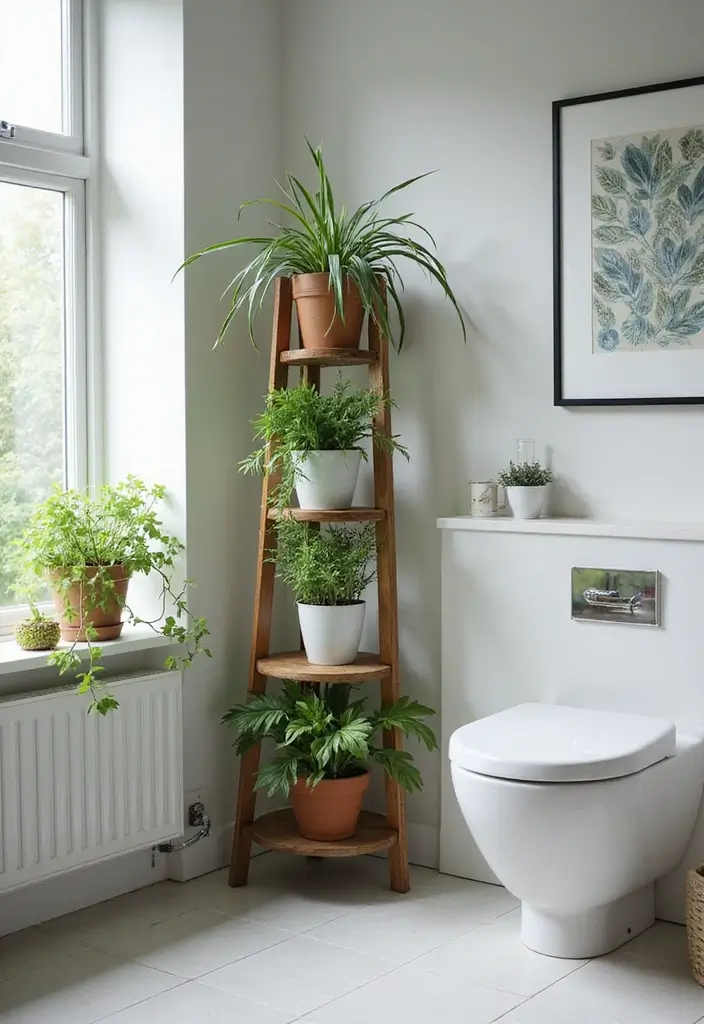 29 Bathroom Corner Decor Ideas That Utilize Every Space - 18. Corner Plant Stands