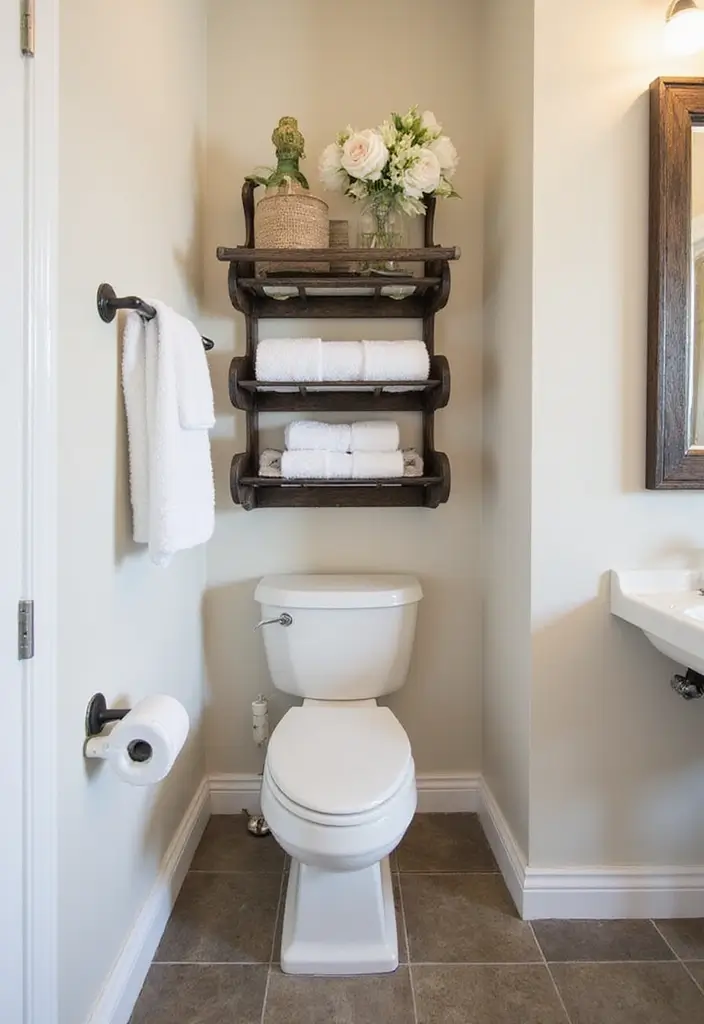 29 Bathroom Corner Decor Ideas That Utilize Every Space - 22. Corner Wine Rack for Towels