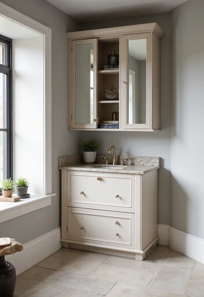 29 Bathroom Corner Decor Ideas That Utilize Every Space - 24. Corner Cabinets with Mirrors