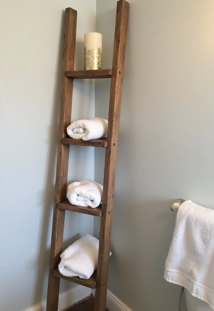29 Bathroom Corner Decor Ideas That Utilize Every Space - 3. Vintage Ladder Displays