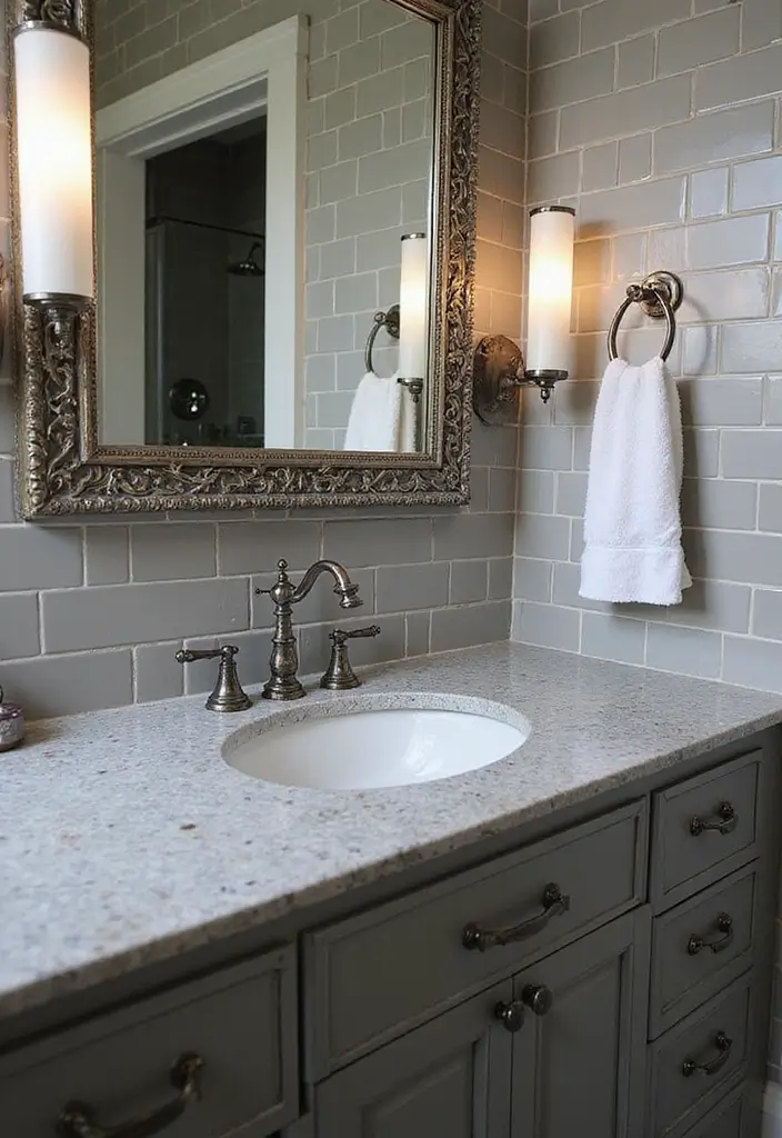 29 Bathroom Ideas Grey Tiles That Create Timeless Style - 13. Using Grey Tiles in a Statement Sink