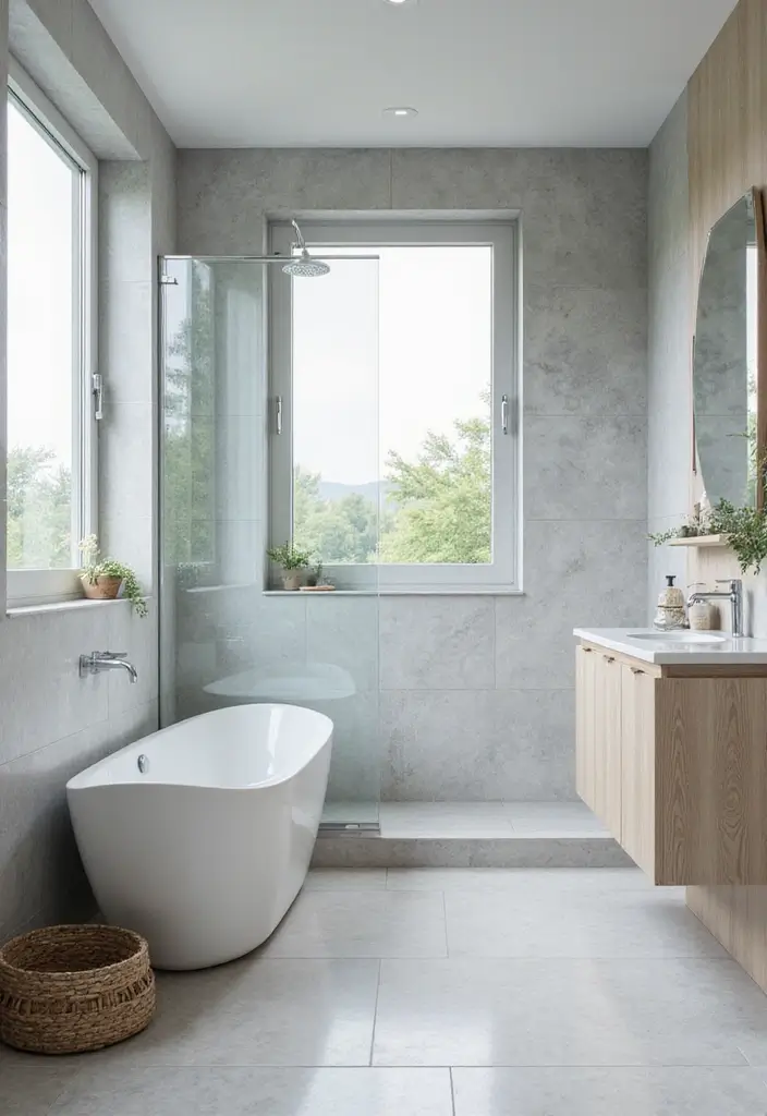 29 Bathroom Ideas Grey Tiles That Create Timeless Style - 15. Grey Tiles and Natural Light