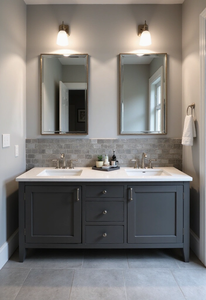 29 Bathroom Ideas Grey Tiles That Create Timeless Style - 16. Grey Tiles in a Dual-Sink Vanity