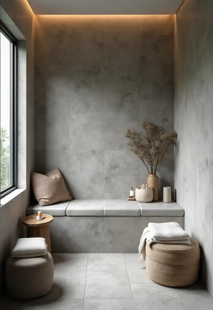 29 Bathroom Ideas Grey Tiles That Create Timeless Style - 20. Grey Tiles in a Relaxation Corner