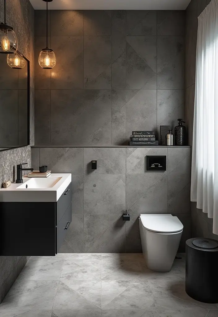 29 Bathroom Ideas Grey Tiles That Create Timeless Style - 29. Grey Tiles for a Bold Statement