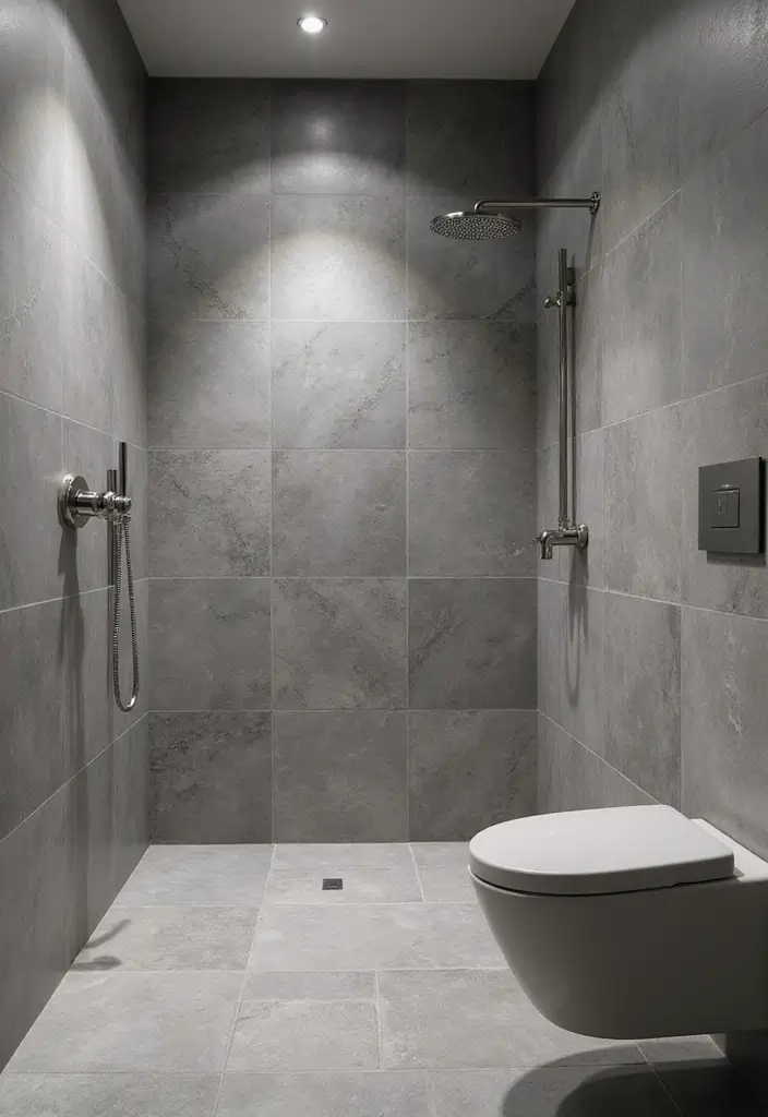 29 Bathroom Ideas Grey Tiles That Create Timeless Style - 5. Monochromatic Grey Palette for Timeless Elegance