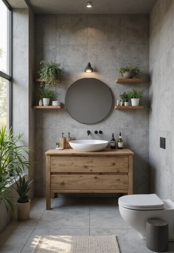 29 Bathroom Ideas Grey Tiles That Create Timeless Style - 7. Combining Grey Tiles with Wood Accents