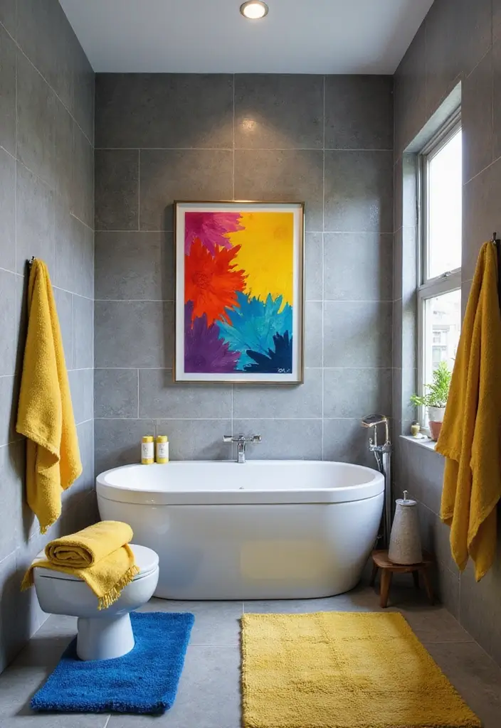 29 Bathroom Ideas Grey Tiles That Create Timeless Style - 8. Grey Tiles as a Base for Colorful Accents