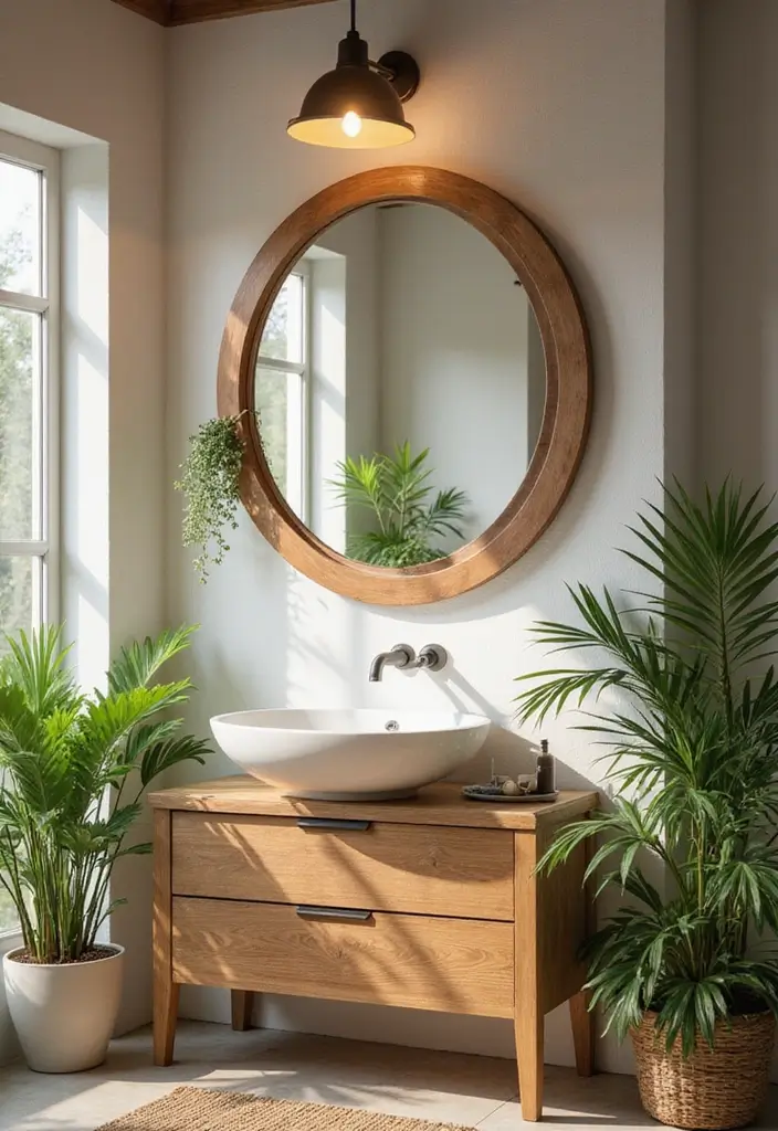 29 Bathroom Mirror and Lighting Ideas That Glow Beautifully - 1. Sustainable Wood Framed Mirrors