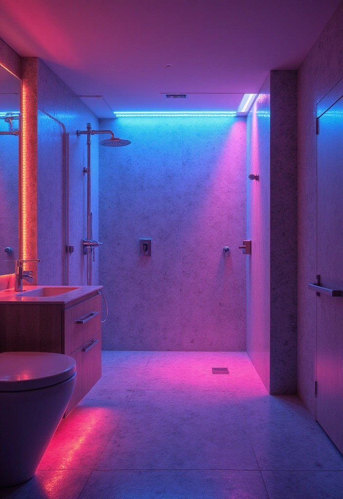 29 Bathroom Mirror and Lighting Ideas That Glow Beautifully - 10. Color-Changing LED Lights