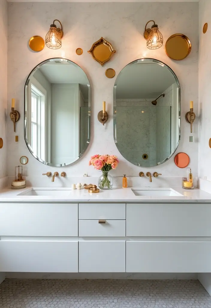 29 Bathroom Mirror and Lighting Ideas That Glow Beautifully - 13. Artistic Accent Mirrors