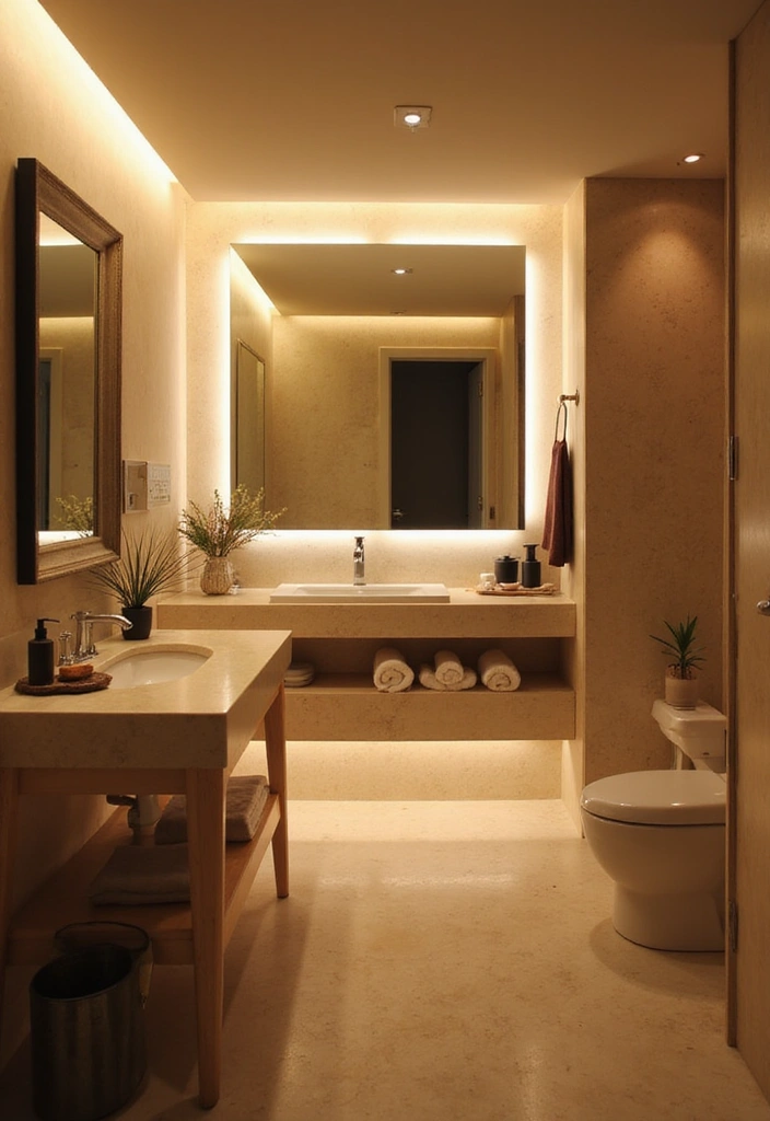 29 Bathroom Mirror and Lighting Ideas That Glow Beautifully - 14. Layered Lighting Techniques