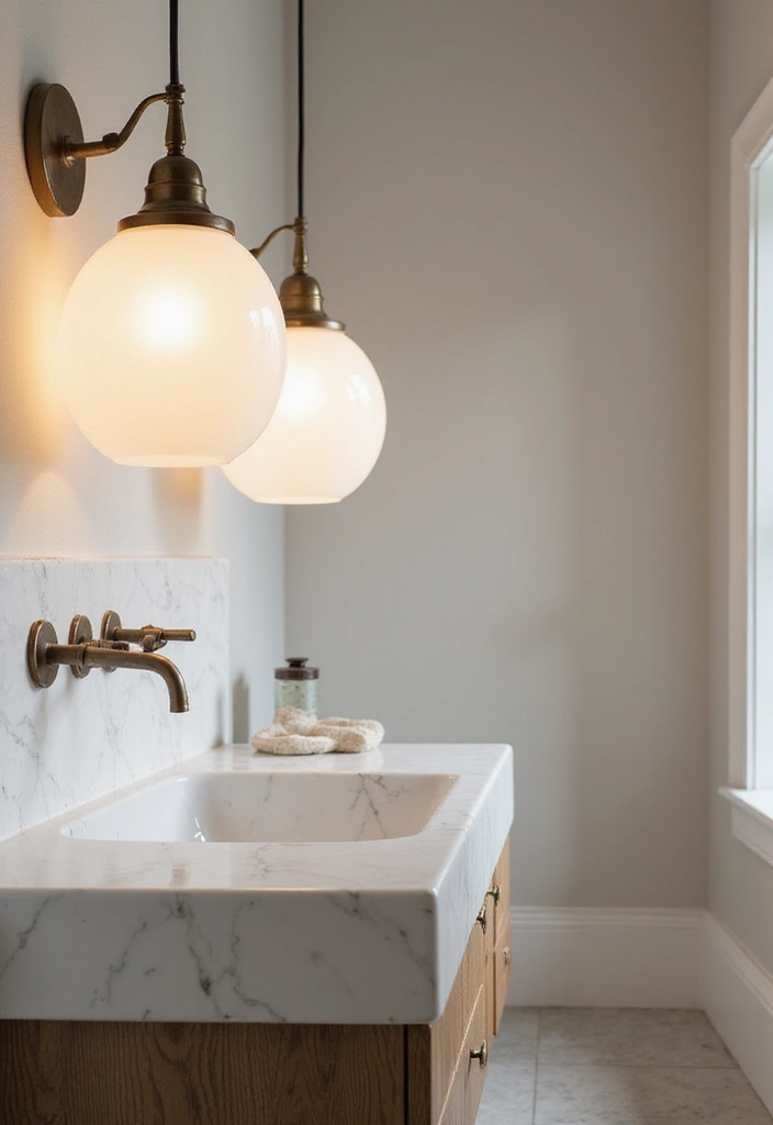 29 Bathroom Mirror and Lighting Ideas That Glow Beautifully - 16. Frosted Glass Fixtures