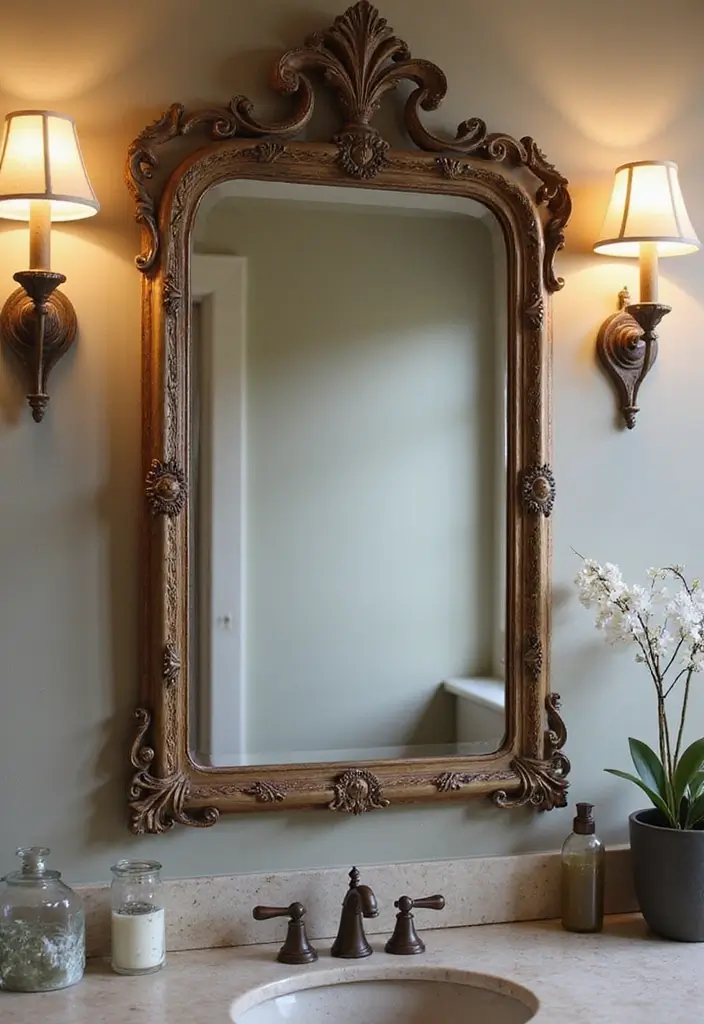 29 Bathroom Mirror and Lighting Ideas That Glow Beautifully - 2. Vintage-Inspired Mirrors