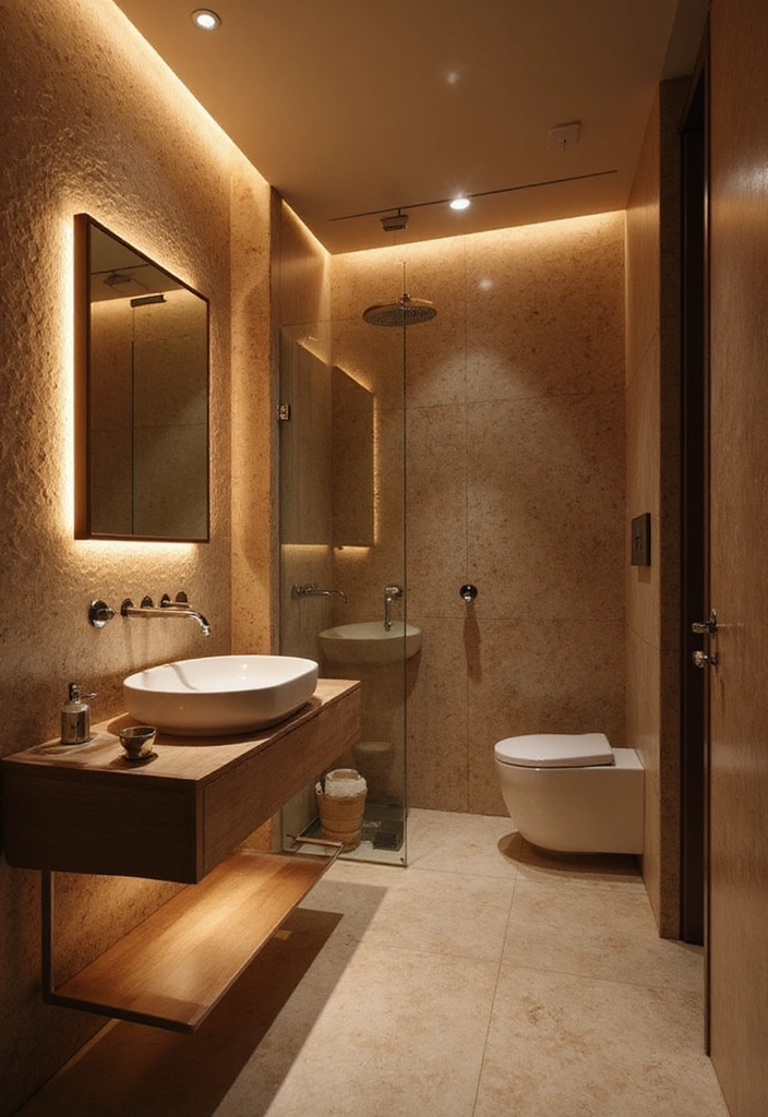 29 Bathroom Mirror and Lighting Ideas That Glow Beautifully - 20. Textured Lighting Elements