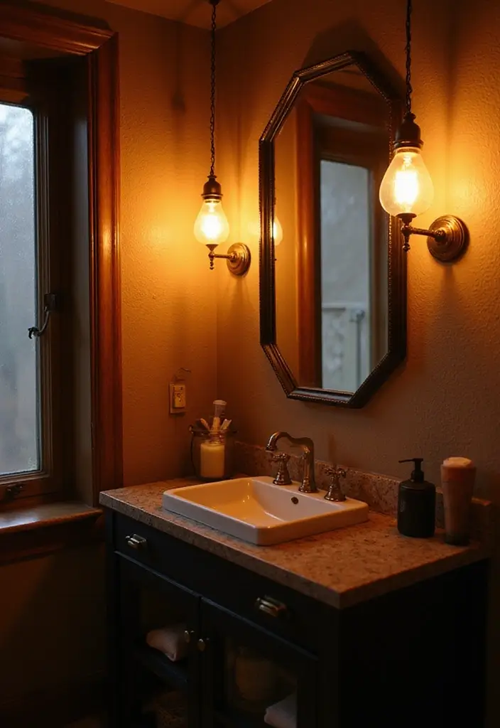 29 Bathroom Mirror and Lighting Ideas That Glow Beautifully - 23. Vintage Edison Bulbs