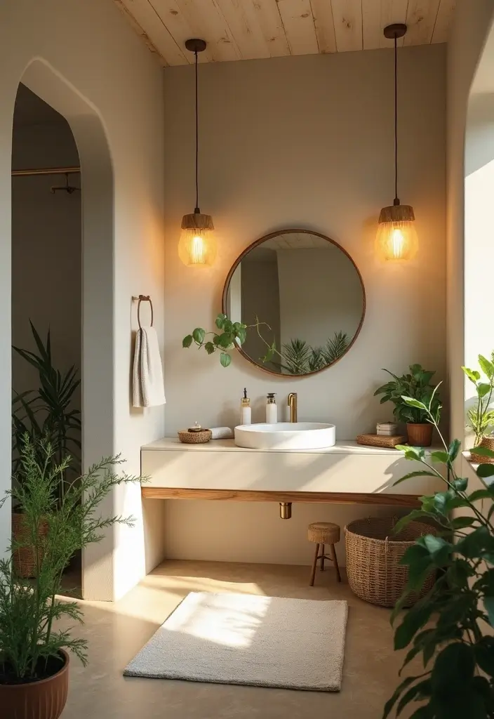 29 Bathroom Mirror and Lighting Ideas That Glow Beautifully - 6. Nature-Inspired Lighting