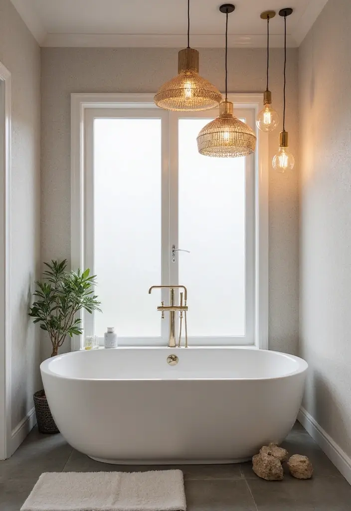 29 Bathroom Mirror and Lighting Ideas That Glow Beautifully - 7. Statement Pendant Lights