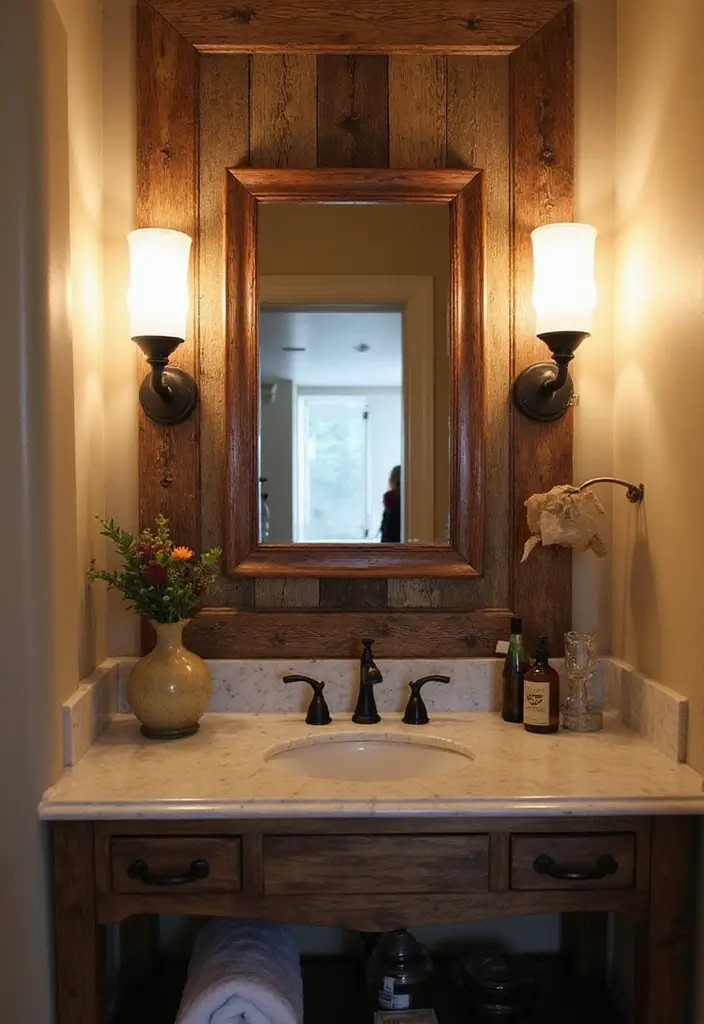 29 Bathroom Mirror and Lighting Ideas That Glow Beautifully - 8. Reclaimed Materials for Mirrors