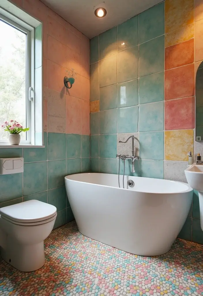 29 Bathroom Tile Combinations Design Trends for 2025 - 11. Colorful Grout Options