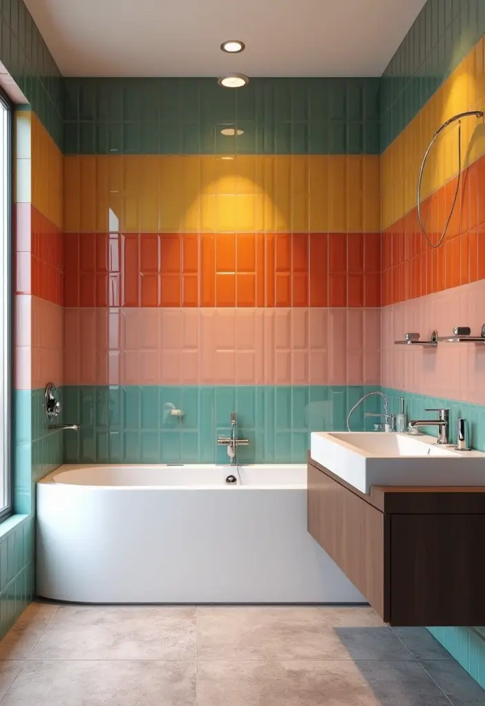 29 Bathroom Tile Combinations Design Trends for 2025 - 22. Bold Color Blocks