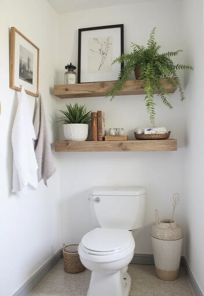 29 Bathroom Toilet Decor Ideas That Add Personality - 17. Decorative Shelving