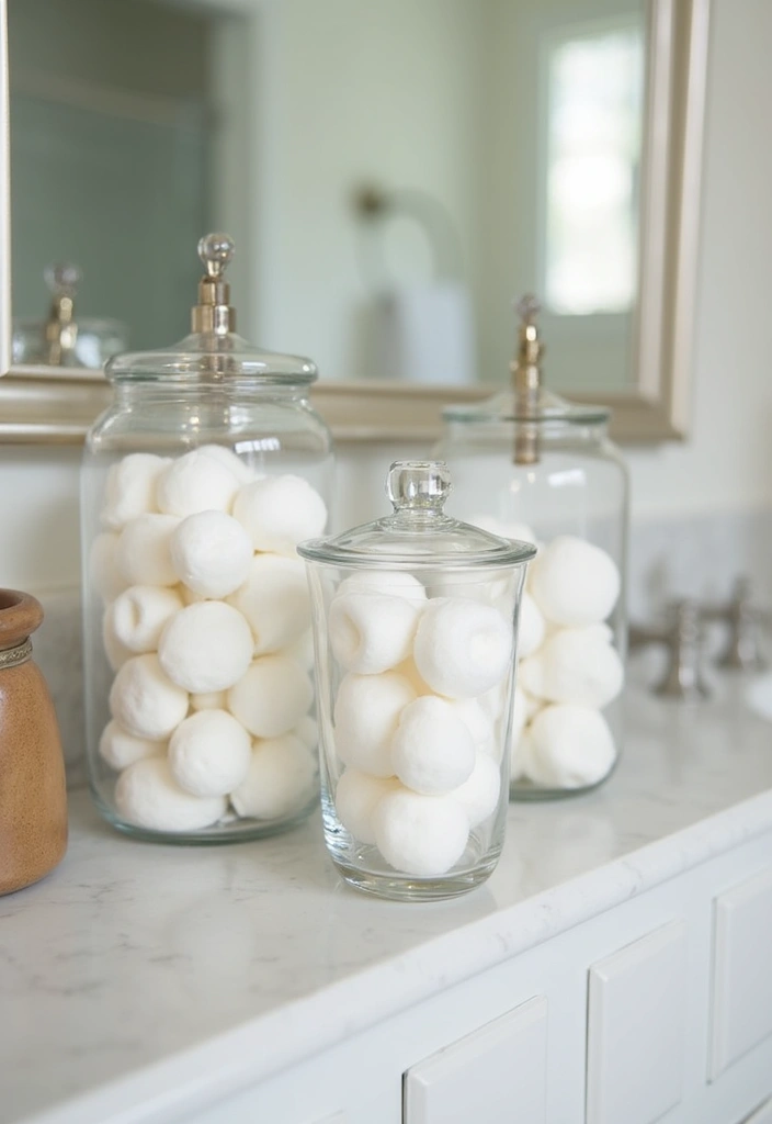 29 Bathroom Toilet Decor Ideas That Add Personality - 21. Elegant Glass Containers