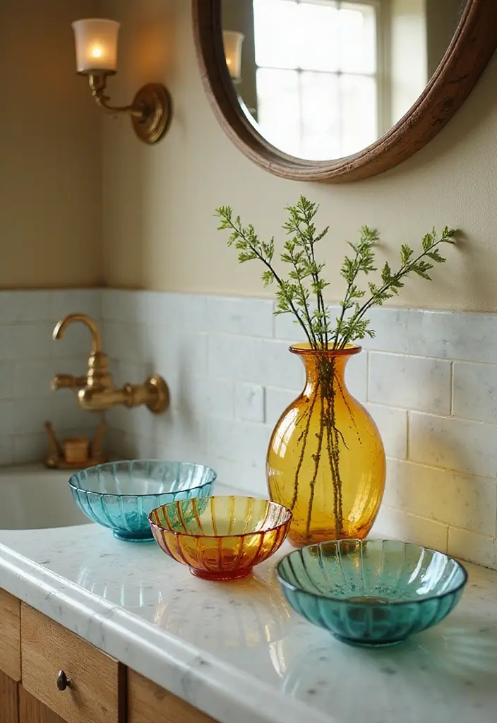 29 Bathroom Toilet Decor Ideas That Add Personality - 23. Recycled Glass Decor