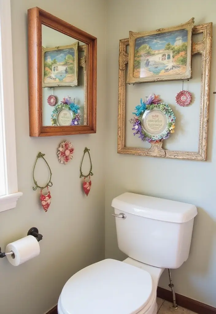 29 Bathroom Toilet Decor Ideas That Add Personality - 4. Upcycled Art Pieces