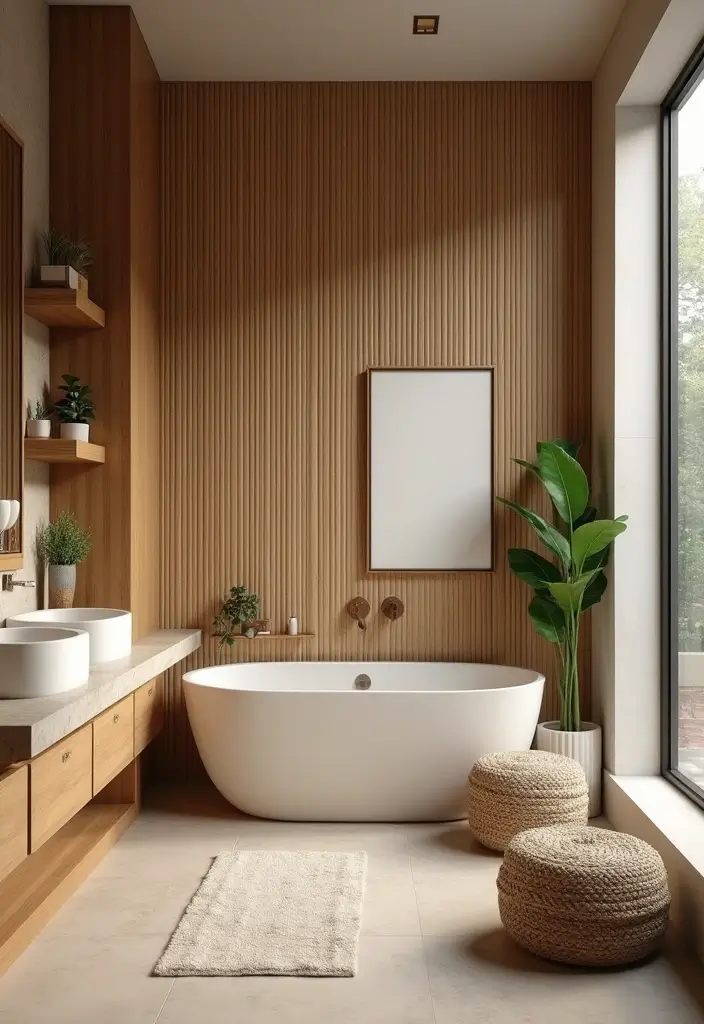 29 On Suite Bathroom Ideas for a Luxurious Master Retreat - 1. Organic Materials for a Touch of Nature